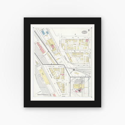 Old map wall art mockup — black gallery frame with white mat — Sanborn Fire Insurance Map from Cairo, Alexander County, Illinois (1914), Sheet #0002