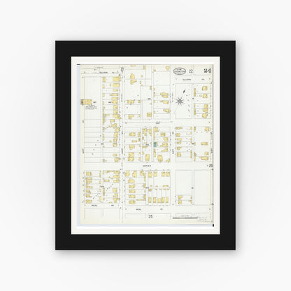 Old map wall art mockup — black gallery frame with white mat — Sanborn Fire Insurance Map from Ironton, Lawrence County, Ohio (1904), Sheet #0024