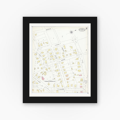 Old map wall art mockup — black gallery frame with white mat — Sanborn Fire Insurance Map from Platteville, Grant County, Wisconsin (1908), Sheet #0003