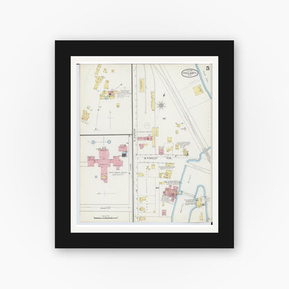 Old map wall art mockup — black gallery frame with white mat — Sanborn Fire Insurance Map from Ypsilanti, Washtenaw County, Michigan (1893), Sheet #0005