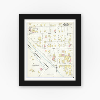 Old map wall art mockup — black gallery frame with white mat — Sanborn Fire Insurance Map from McConnelsville, Morgan County, Ohio (1911), Sheet #0005