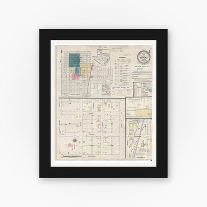 Old map wall art mockup — black gallery frame with white mat — Sanborn Fire Insurance Map from Tahoka, Lynn County, Texas (1941), Sheet #0001