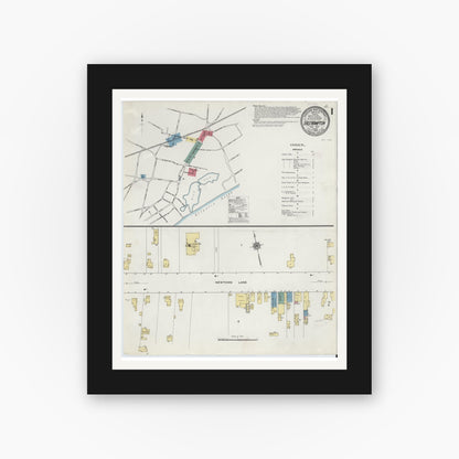 Old map wall art mockup — black gallery frame with white mat — Sanborn Fire Insurance Map from Easthampton, Suffolk County, New York (1909) - Complete Map Set
