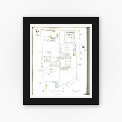 Old map wall art mockup — black gallery frame with white mat — Sanborn Fire Insurance Map from Honolulu, Oahu County, Hawaii (1955), Sheet #0165