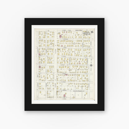 Old map wall art mockup — black gallery frame with white mat — Sanborn Fire Insurance Map from Marshall, Harrison County, Texas (1915), Sheet #0015