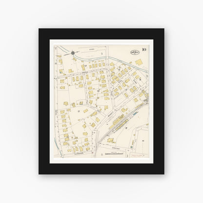 Old map wall art mockup — black gallery frame with white mat — Sanborn Fire Insurance Map from Grass Valley, Nevada County, California (1912), Sheet #0010