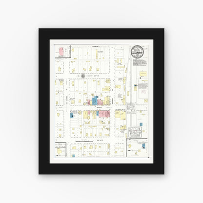 Old map wall art mockup — black gallery frame with white mat — Sanborn Fire Insurance Map from Ellsworth, Hamilton County, Iowa (1913), Sheet #0001