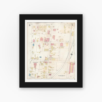 Old map wall art mockup — black gallery frame with white mat — Sanborn Fire Insurance Map from Sainte Genevieve, Saint Genevieve County, Missouri (1945), Sheet #0003