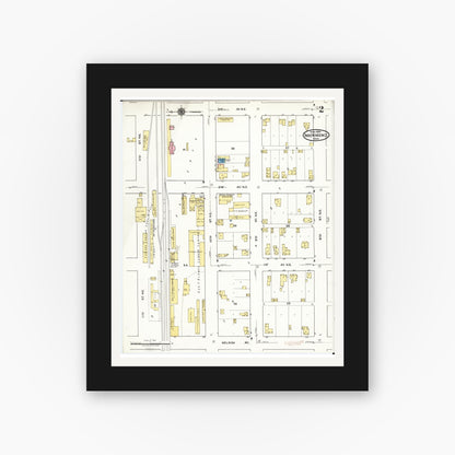 Old map wall art mockup — black gallery frame with white mat — Sanborn Fire Insurance Map from Independence, Buchanan County, Iowa (1920), Sheet #0002