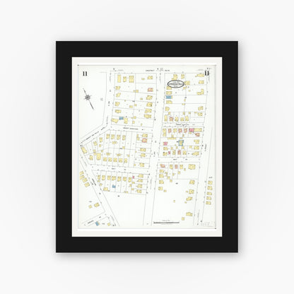 Old map wall art mockup — black gallery frame with white mat — Sanborn Fire Insurance Map from Cuyahoga Falls, Summit County, Ohio (1927), Sheet #0011