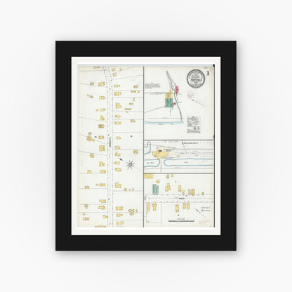 Old map wall art mockup — black gallery frame with white mat — Sanborn Fire Insurance Map from Portville, Cattaraugus County, New York (1904) - Complete Map Set