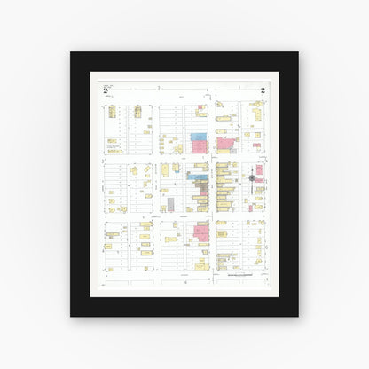 Old map wall art mockup — black gallery frame with white mat — Sanborn Fire Insurance Map from Freer, Duval County, Texas (1948), Sheet #0002