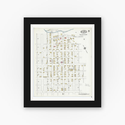 Old map wall art mockup — black gallery frame with white mat — Sanborn Fire Insurance Map from Meyersdale, Somerset County, Pennsylvania (1919), Sheet #0009