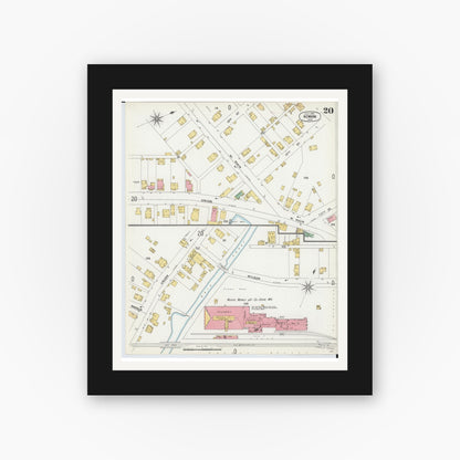 Old map wall art mockup — black gallery frame with white mat — Sanborn Fire Insurance Map from Newark, Licking County, Ohio (1899), Sheet #0020