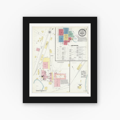Old map wall art mockup — black gallery frame with white mat — Sanborn Fire Insurance Map from Madison, Madison County, Florida (1909), Sheet #0001