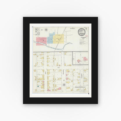 Old map wall art mockup — black gallery frame with white mat — Sanborn Fire Insurance Map from Lynchburg, Highland County, Ohio (1895), Sheet #0001