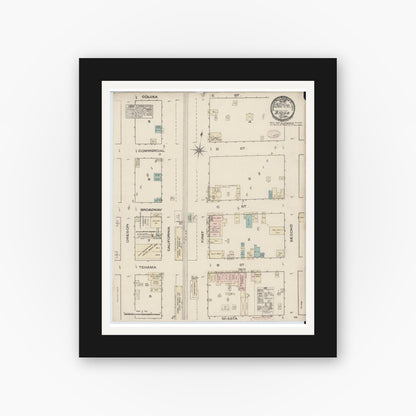 Old map wall art mockup — black gallery frame with white mat — Sanborn Fire Insurance Map from Biggs, Butte County, California (1884), Sheet #0001
