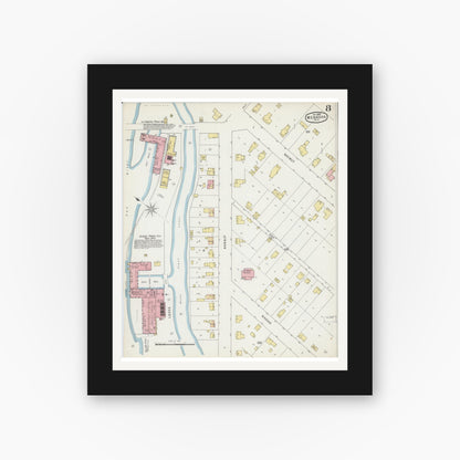 Old map wall art mockup — black gallery frame with white mat — Sanborn Fire Insurance Map from Menasha, Winnebago County, Wisconsin (1895), Sheet #0008