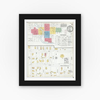 Old map wall art mockup — black gallery frame with white mat — Sanborn Fire Insurance Map from Berlin, Green Lake County, Wisconsin (1900), Sheet #0001