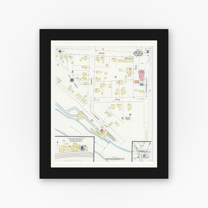 Old map wall art mockup — black gallery frame with white mat — Sanborn Fire Insurance Map from Pulaski, Oswego County, New York (1925), Sheet #0006