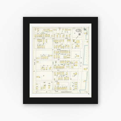 Old map wall art mockup — black gallery frame with white mat — Sanborn Fire Insurance Map from Key West, Monroe County, Florida (1912), Sheet #0024