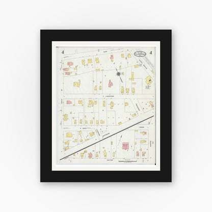 Old map wall art mockup — black gallery frame with white mat — Sanborn Fire Insurance Map from Yellow Springs, Greene County, Ohio (1924), Sheet #0004