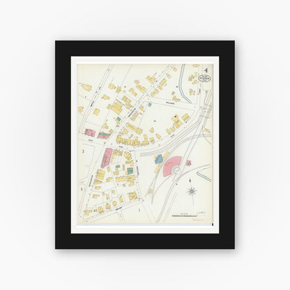 Old map wall art mockup — black gallery frame with white mat — Sanborn Fire Insurance Map from Dedham, Norfolk County, Massachusetts (1903), Sheet #0004