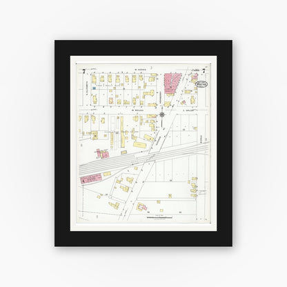 Old map wall art mockup — black gallery frame with white mat — Sanborn Fire Insurance Map from Wayne, Wayne County, Michigan (1926), Sheet #0007