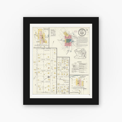 Old map wall art mockup — black gallery frame with white mat — Sanborn Fire Insurance Map from Elgin, Bastrop County, Texas (1916), Sheet #0001