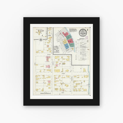 Old map wall art mockup — black gallery frame with white mat — Sanborn Fire Insurance Map from Corpus Christi, Nueces County, Texas (1906), Sheet #0001