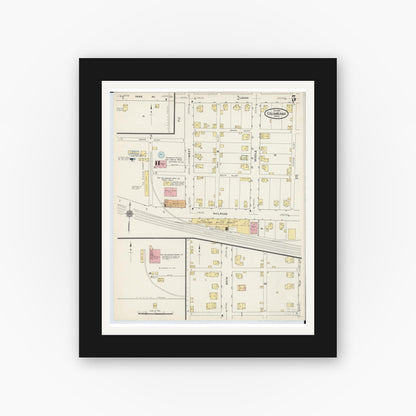 Old map wall art mockup — black gallery frame with white mat — Sanborn Fire Insurance Map from Columbiana, Columbiana County, Ohio (1915), Sheet #0005