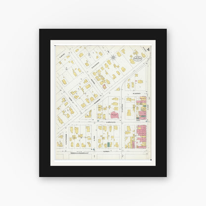 Old map wall art mockup — black gallery frame with white mat — Sanborn Fire Insurance Map from Harvard, McHenry County, Illinois (1902), Sheet #0004