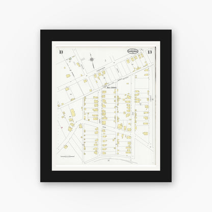Old map wall art mockup — black gallery frame with white mat — Sanborn Fire Insurance Map from Barnesboro, Cambria County, Pennsylvania (1930), Sheet #0013