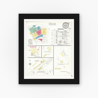 Old map wall art mockup — black gallery frame with white mat — Sanborn Fire Insurance Map from Audubon, Audubon County, Iowa (1908) â€” Complete Set