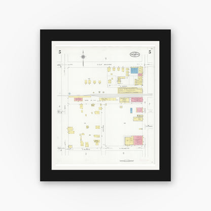 Old map wall art mockup — black gallery frame with white mat — Sanborn Fire Insurance Map from Palmetto, Manatee County, Florida (1930), Sheet #0005