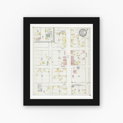 Old map wall art mockup — black gallery frame with white mat — Sanborn Fire Insurance Map from Warrenton, Warren County, Missouri (1893) - Complete Map Set
