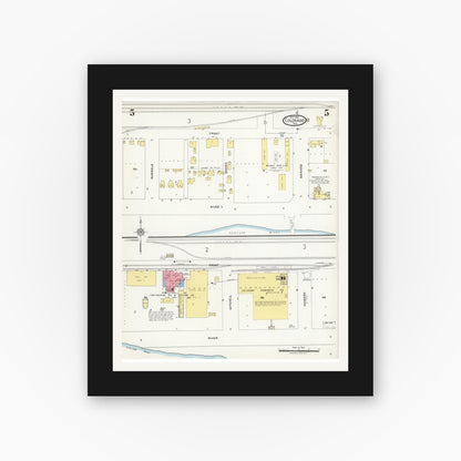 Old map wall art mockup — black gallery frame with white mat — Sanborn Fire Insurance Map from Colorado, Mitchell County, Texas (1925), Sheet #0005