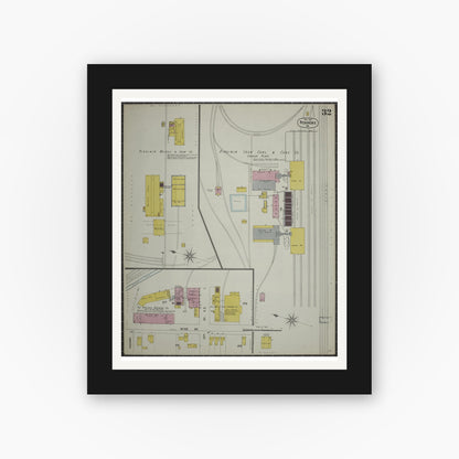 Old map wall art mockup — black gallery frame with white mat — Sanborn Fire Insurance Map from Roanoke, Independent Cities, Virginia (1903), Sheet #0032