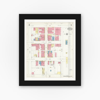 Old map wall art mockup — black gallery frame with white mat — Sanborn Fire Insurance Map from Colorado, Mitchell County, Texas (1925), Sheet #0003
