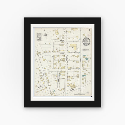 Old map wall art mockup — black gallery frame with white mat — Sanborn Fire Insurance Map from Lake Linden, Houghton County, Michigan (1888) - Complete Map Set