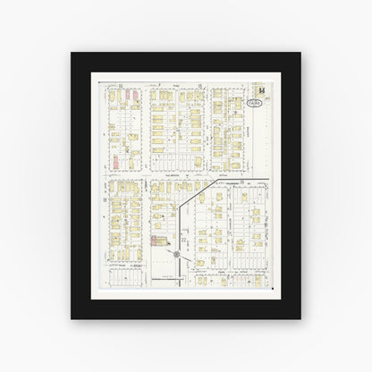 Old map wall art mockup — black gallery frame with white mat — Sanborn Fire Insurance Map from Cairo, Alexander County, Illinois (1914), Sheet #0014