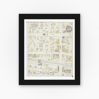 Old map wall art mockup — black gallery frame with white mat — Sanborn Fire Insurance Map from Imlay City, Lapeer County, Michigan (1890) - Complete Map Set