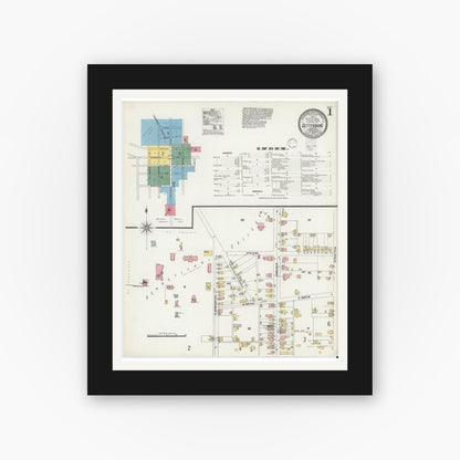 Old map wall art mockup — black gallery frame with white mat — Sanborn Fire Insurance Map from Gettysburg, Adams County, Pennsylvania (1902), Sheet #0001