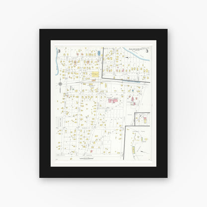 Old map wall art mockup — black gallery frame with white mat — Sanborn Fire Insurance Map from Waterloo, Jefferson County, Wisconsin (1936), Sheet #0003