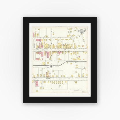 Old map wall art mockup — black gallery frame with white mat — Sanborn Fire Insurance Map from Rimersburg, Clarion County, Pennsylvania (1921), Sheet #0005