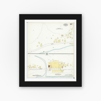 Old map wall art mockup — black gallery frame with white mat — Sanborn Fire Insurance Map from Pomeroy, Meigs County, Ohio (1908), Sheet #0013