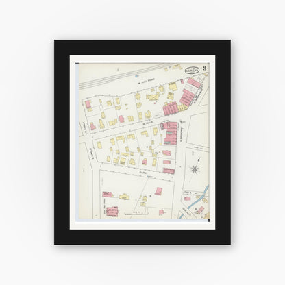 Old map wall art mockup — black gallery frame with white mat — Sanborn Fire Insurance Map from Geneva, Ashtabula County, Ohio (1893), Sheet #0003