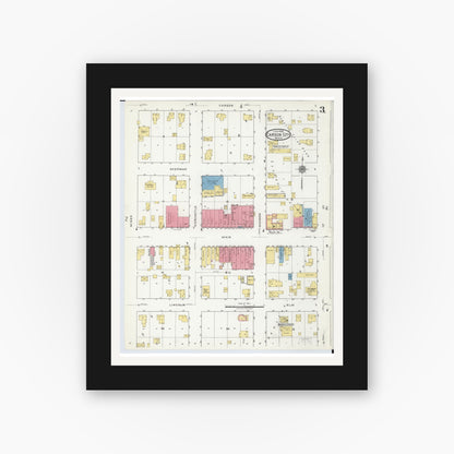 Old map wall art mockup — black gallery frame with white mat — Sanborn Fire Insurance Map from Carson City, Montcalm County, Michigan (1918), Sheet #0003