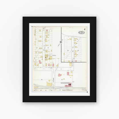 Old map wall art mockup — black gallery frame with white mat — Sanborn Fire Insurance Map from Gallipolis, Gallia County, Ohio (1916), Sheet #0004