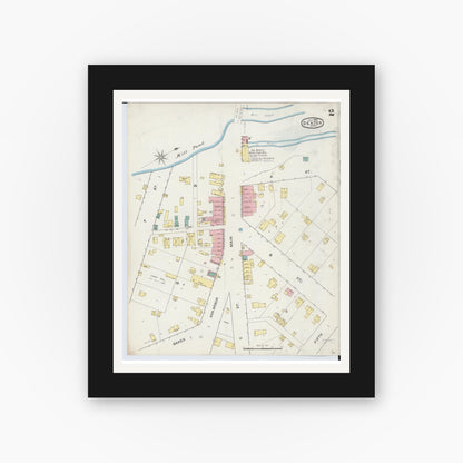 Old map wall art mockup — black gallery frame with white mat — Sanborn Fire Insurance Map from Dexter, Washtenaw County, Michigan (1892), Sheet #0002